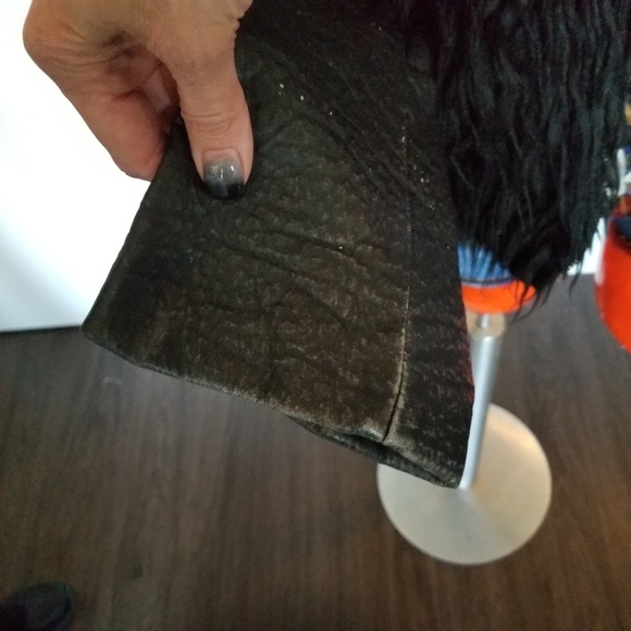 Blk distressed leather Faux Fur moto jacket - Picture 5 of 6